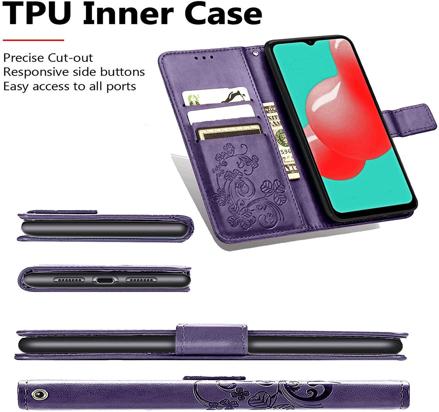 Dėklas Flower Book Samsung A155 A15 4G/A156 A15 5G violetinis