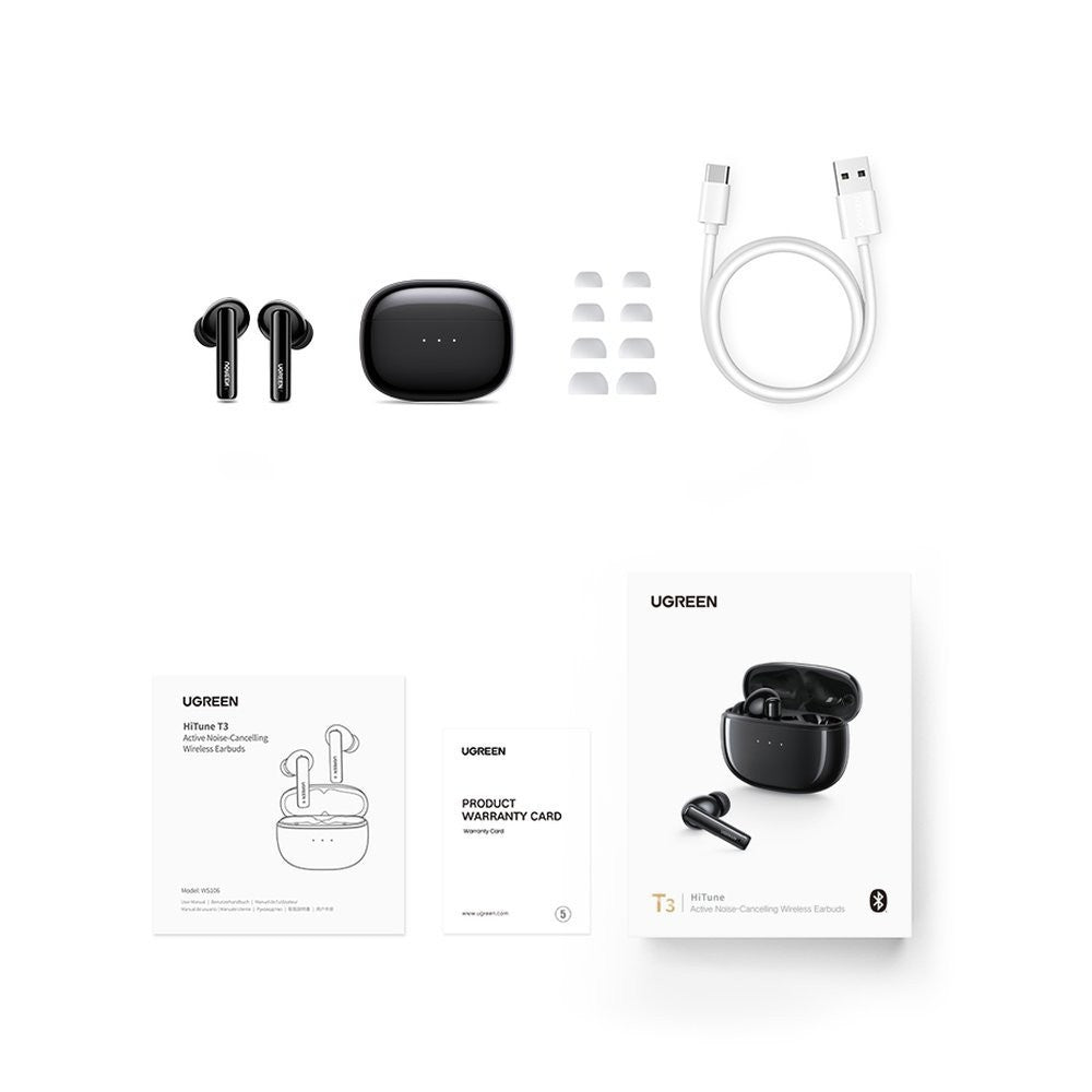 Belaidės ausinės Ugreen WS106 HiTune T3 Active Noise-Cancelling Earbuds juodos