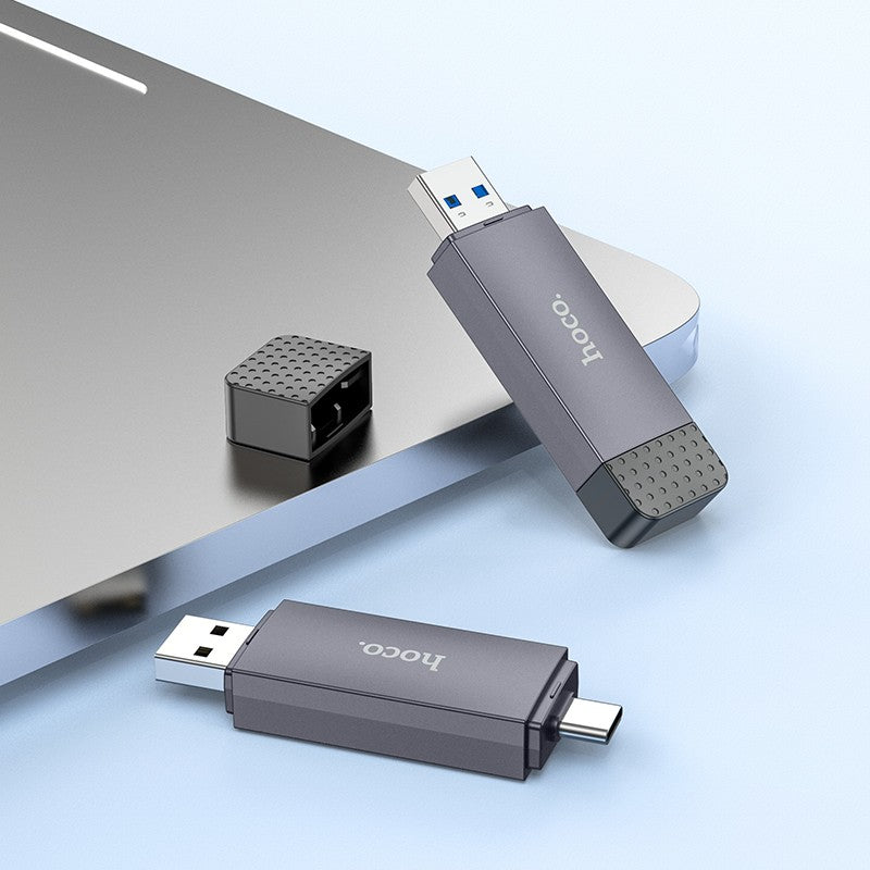 Atminties kortelių skaitytuvas Hoco HB45 USB-C/USB-A 2-in-1 USB3.0 pilkas