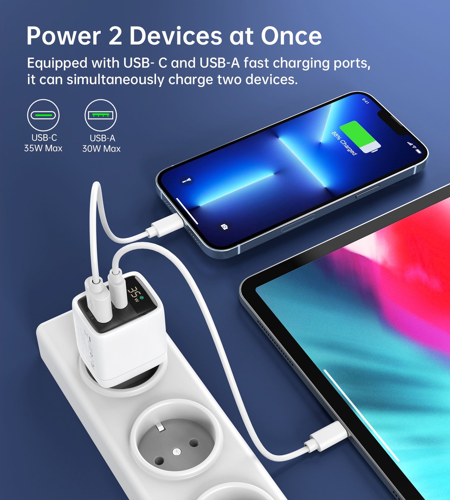 Įkroviklis Choetech PD6052 USB-C/USB-A PD35W GaN baltas