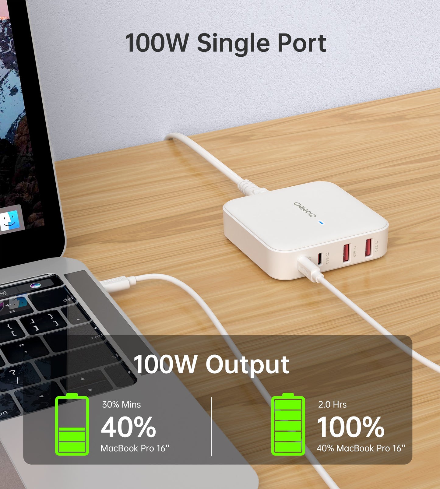 Įkroviklis Choetech PD8008 2xUSB-C/2xUSB-A GaN 100W baltas