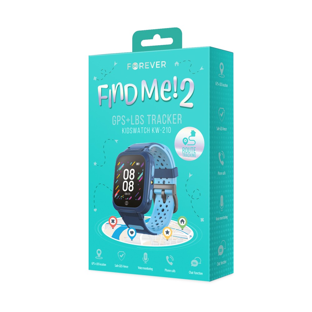 Išmanusis laikrodis vaikams Forever Smartwatch GPS Kids Find Me 2 KW-210 mėlynas