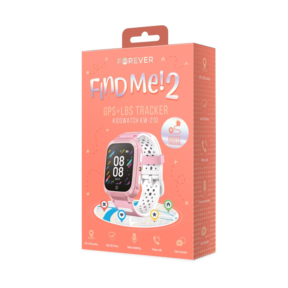 Išmanusis laikrodis vaikams Forever Smartwatch GPS Kids Find Me 2 KW-210 rožinis