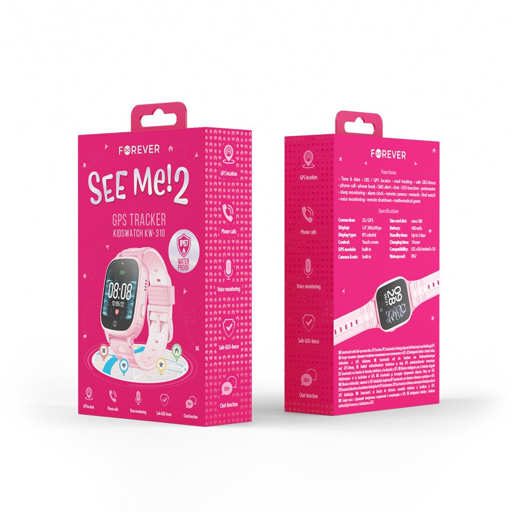 Išmanusis laikrodis vaikams Forever Smartwatch GPS WiFi Kids See Me 2 KW-310 rožinis