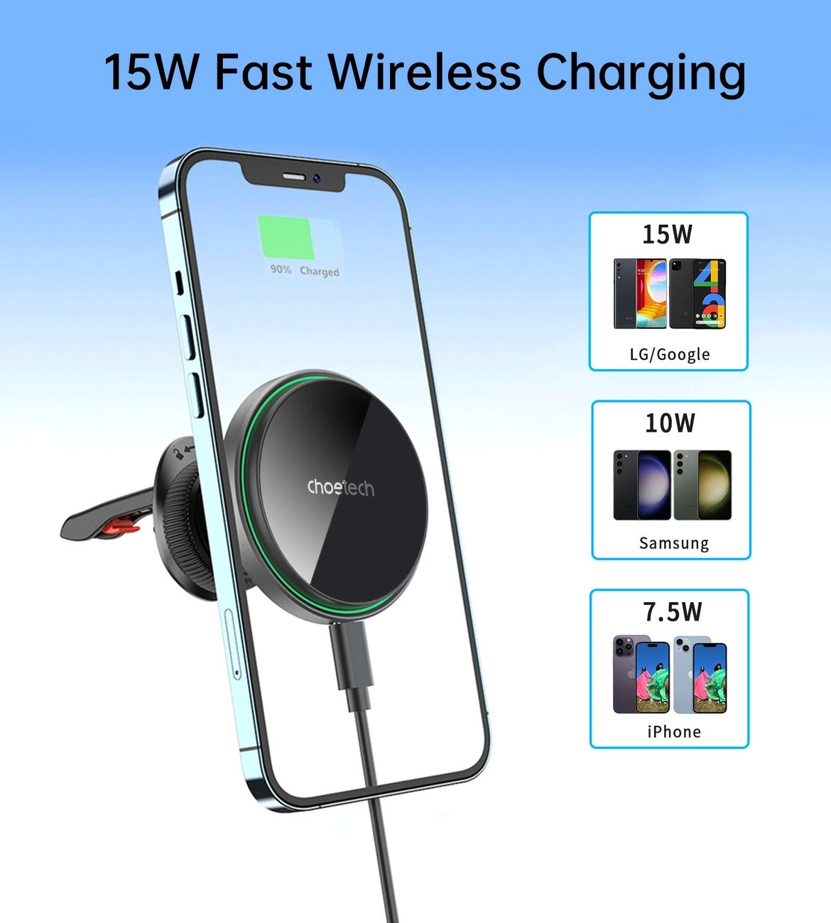 Automobilinis laikiklis-įkroviklis Choetech T204-F MagSafe 15W juodas