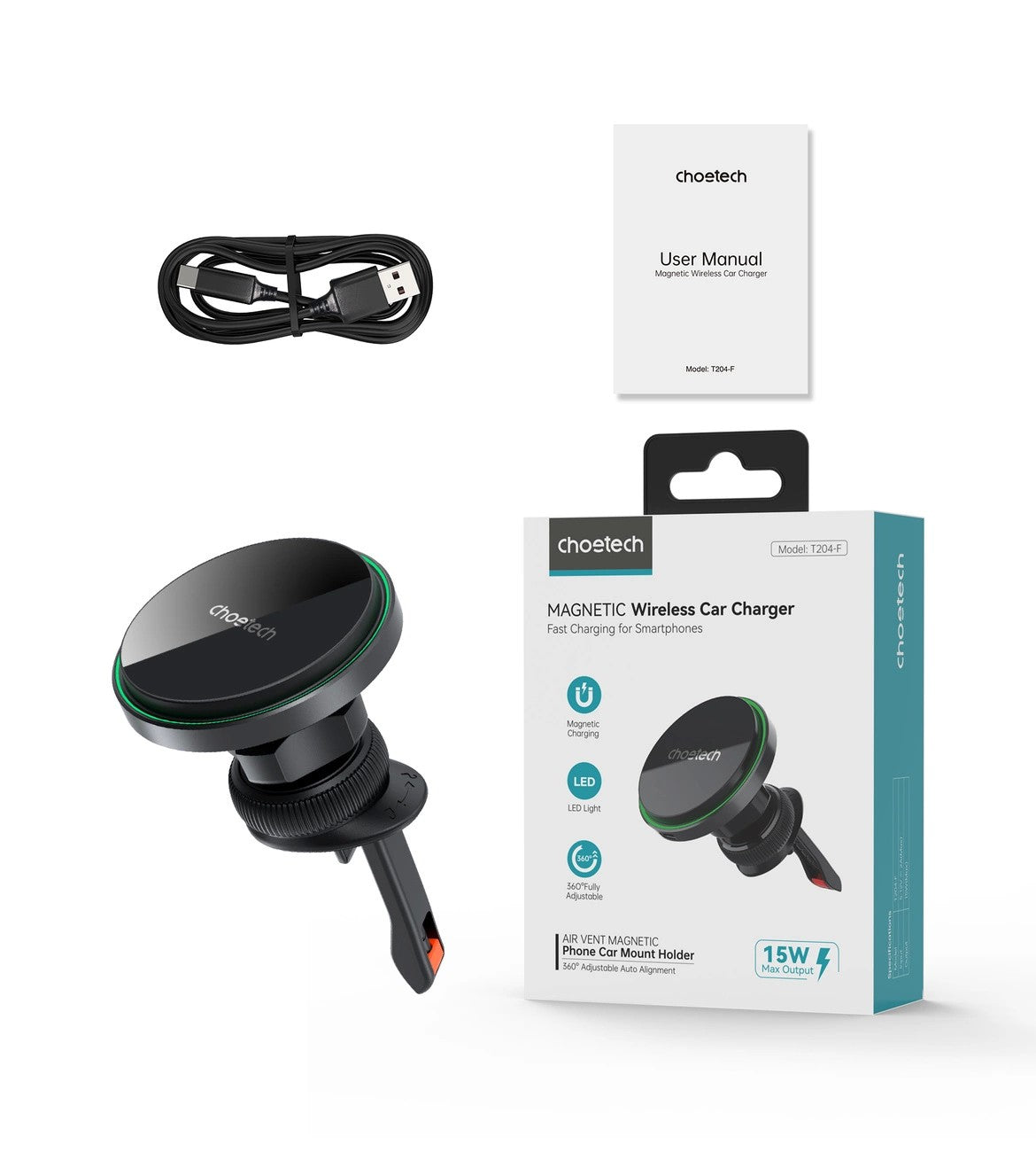 Automobilinis laikiklis-įkroviklis Choetech T204-F MagSafe 15W juodas