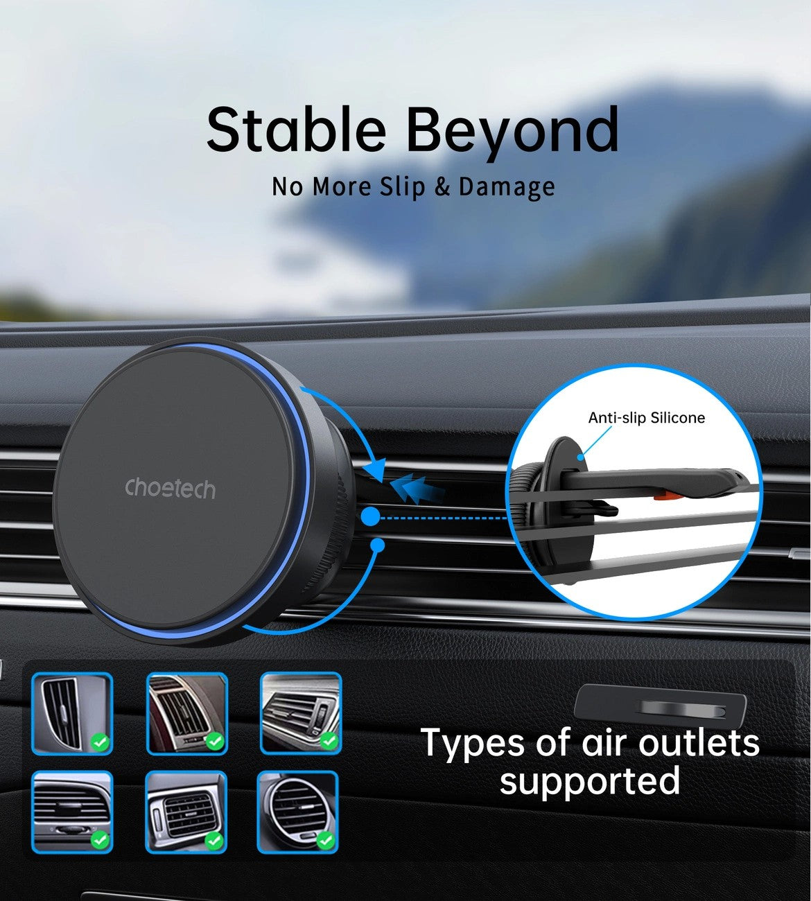 Automobilinis laikiklis-įkroviklis Choetech T205-F MagSafe 15W juodas