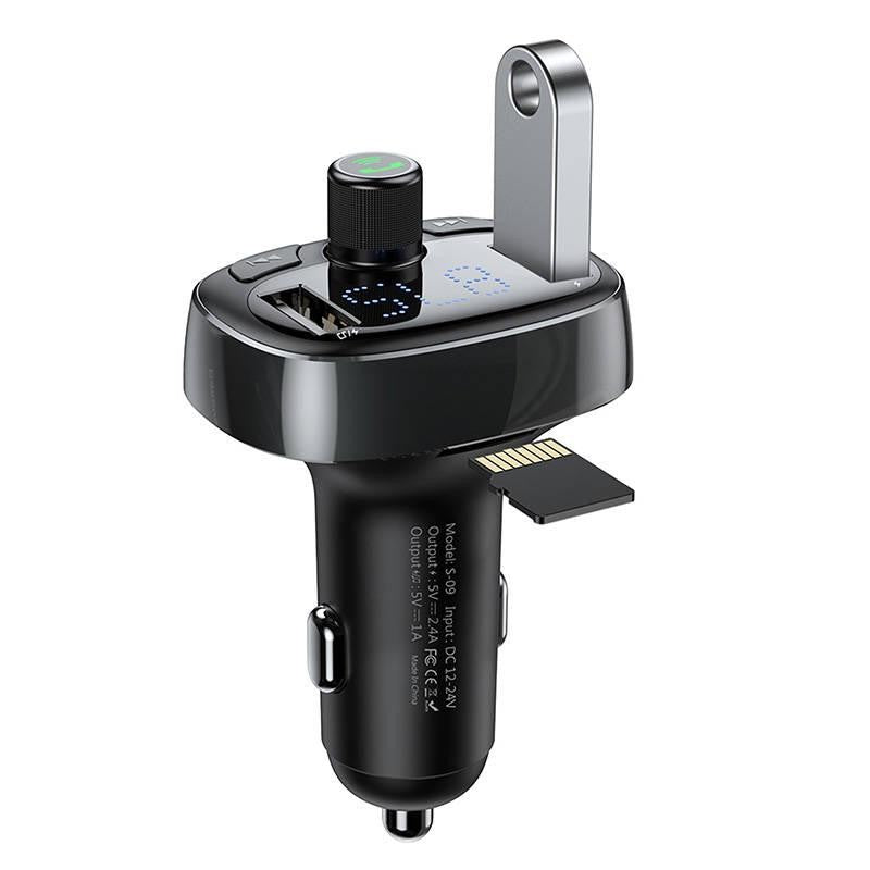 Transmiteris Baseus T-Typed S-09 Bluetooth MP3 grotuvas/FM bangų moduliatorius (laisvų rankų įranga,microSD,LCD,2xUSB Quick Charge 3.4A įkroviklis) CCALL-TM01