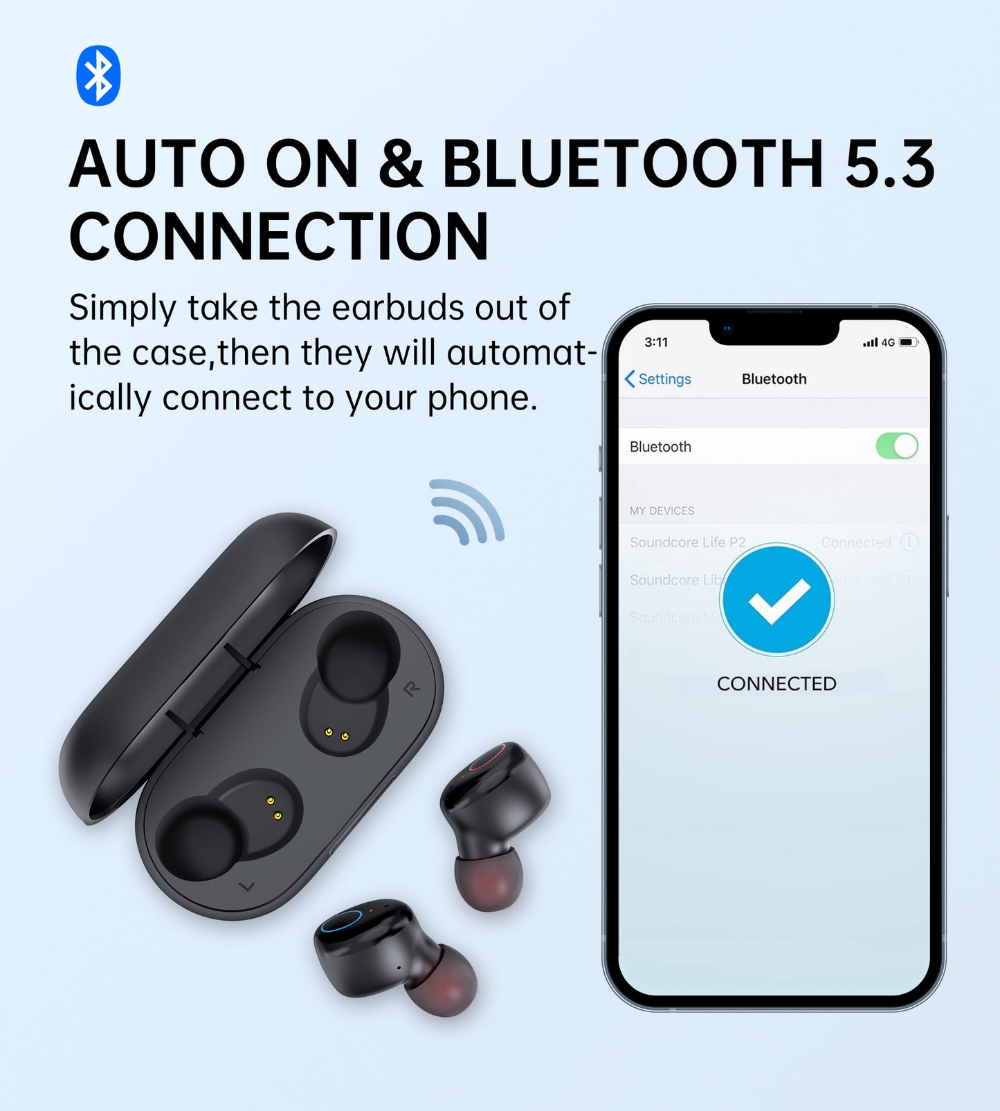 Belaidės ausinės Choetech BH-T16 Hi-Fi Bean TWS juodos