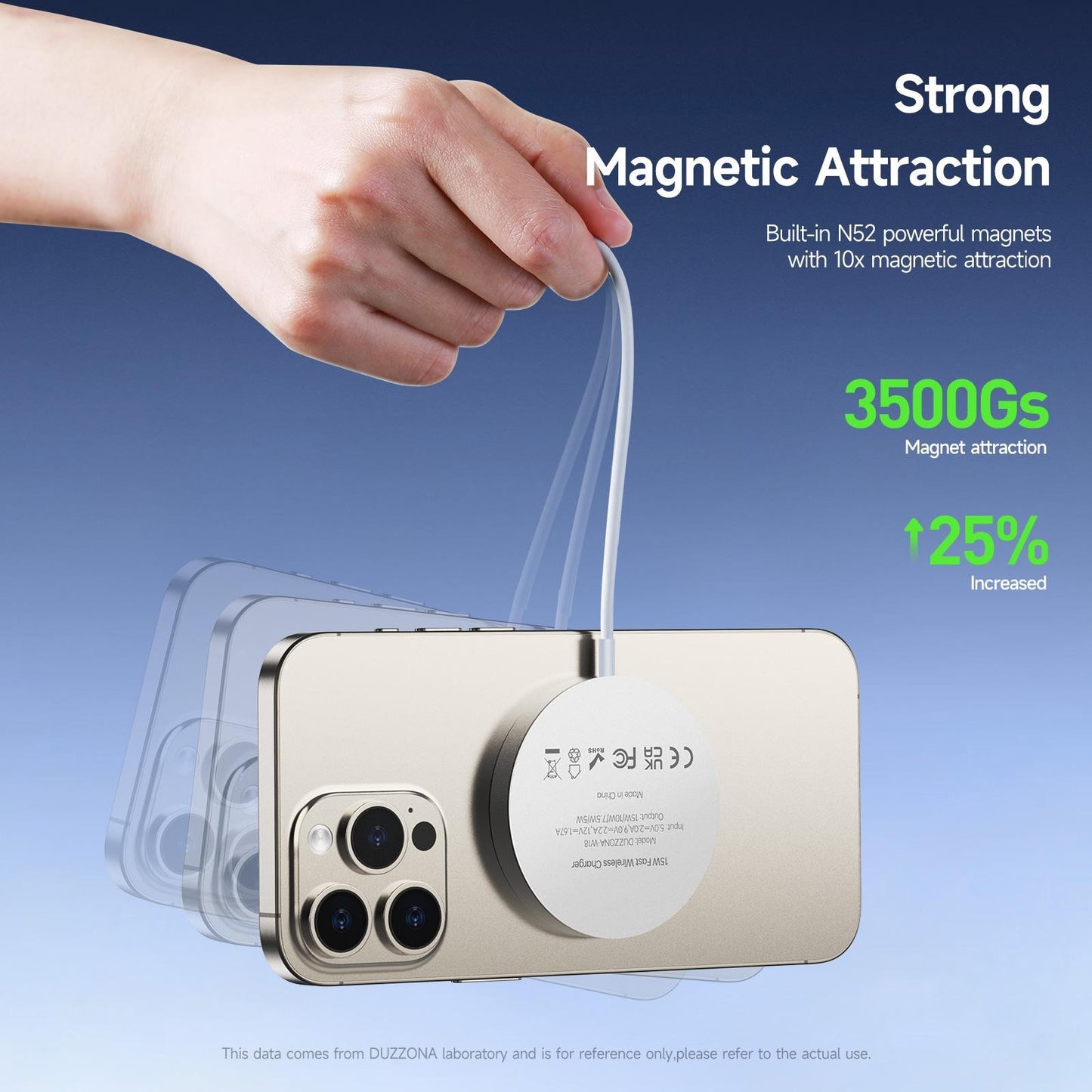 Įkroviklis belaidis DUZZONA W18 Qi2 Magnetic Wireless Charger 15W baltas