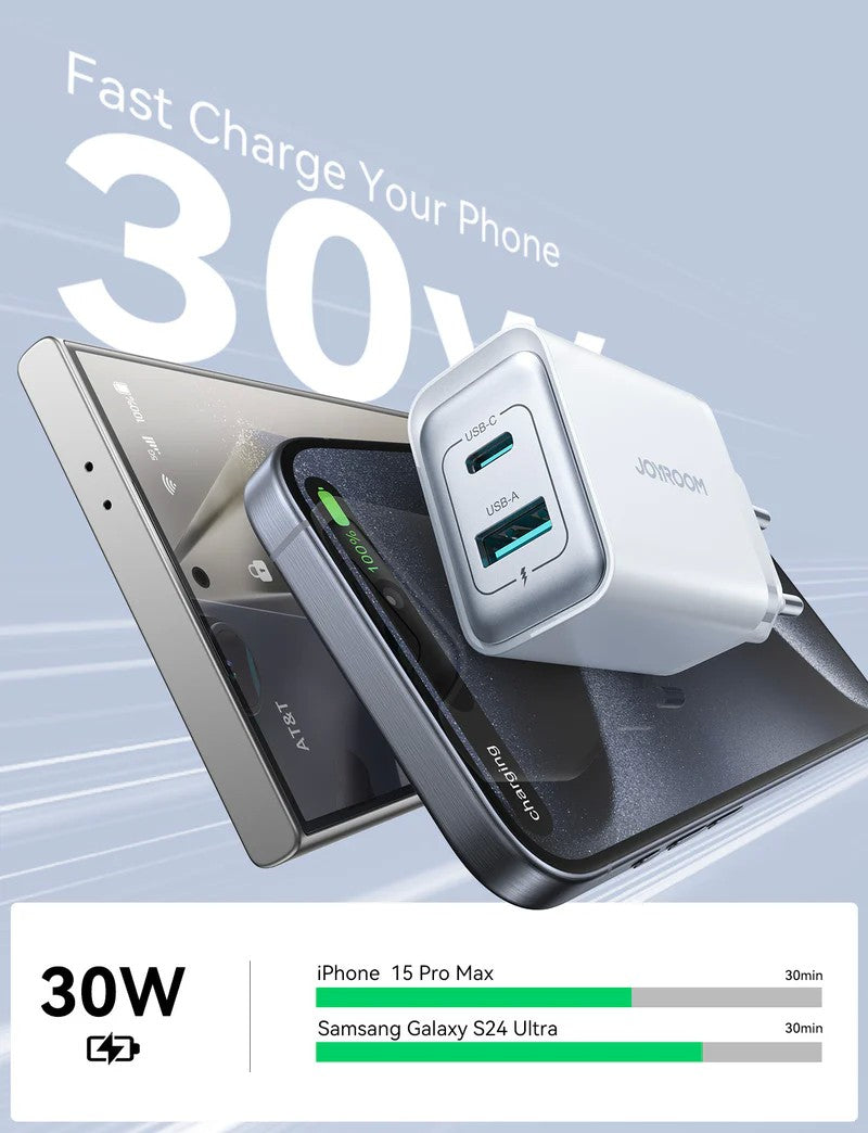 Įkroviklis Joyroom JR-TCF15 USB-C/USB-A 30W baltas