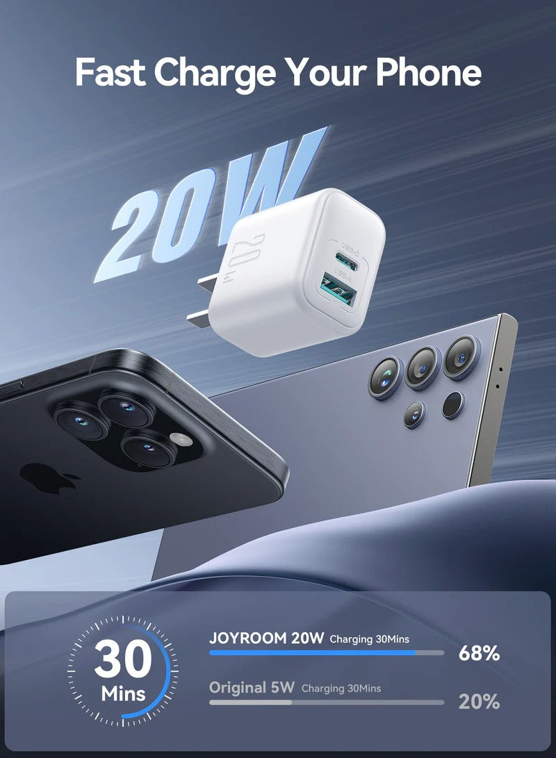 Įkroviklis Joyroom JR-TCF21 USB-C/USB-A PD20W baltas