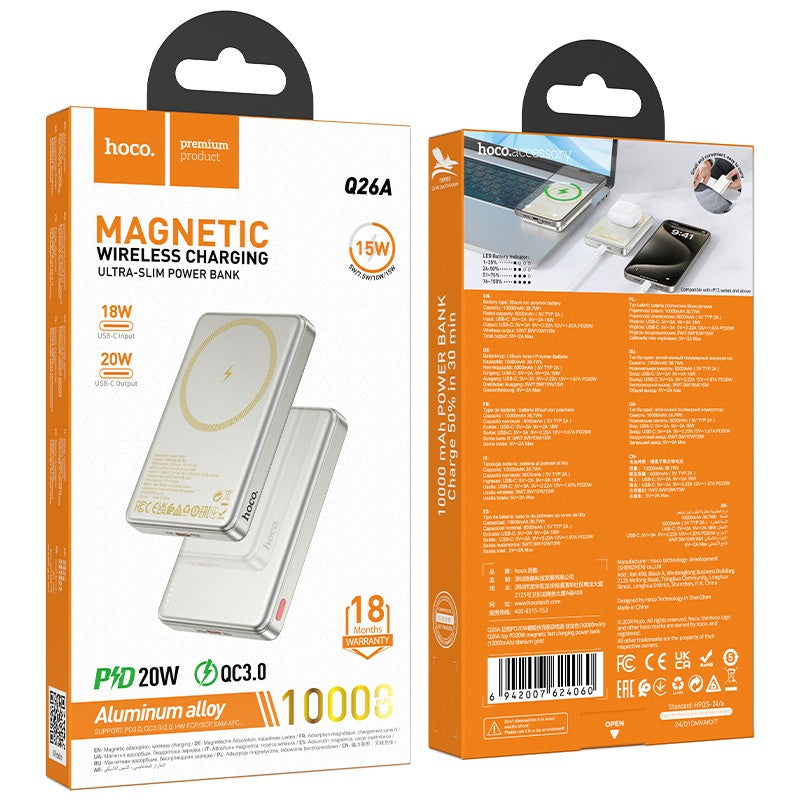Išorinė baterija Power Bank Hoco Q26A PD20W Magnetic 10000mAh auksinė