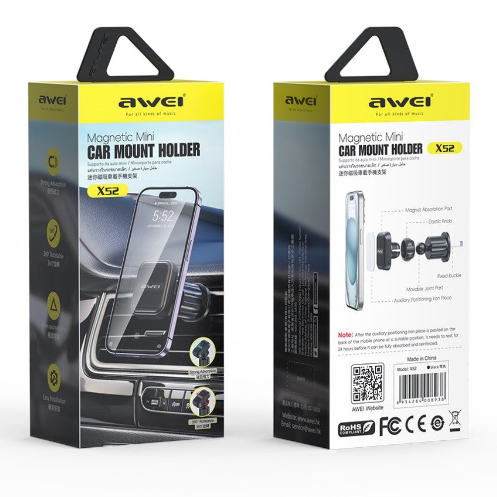 Automobilinis telefono laikiklis Awei X52 Magnetic (air vent) juodas