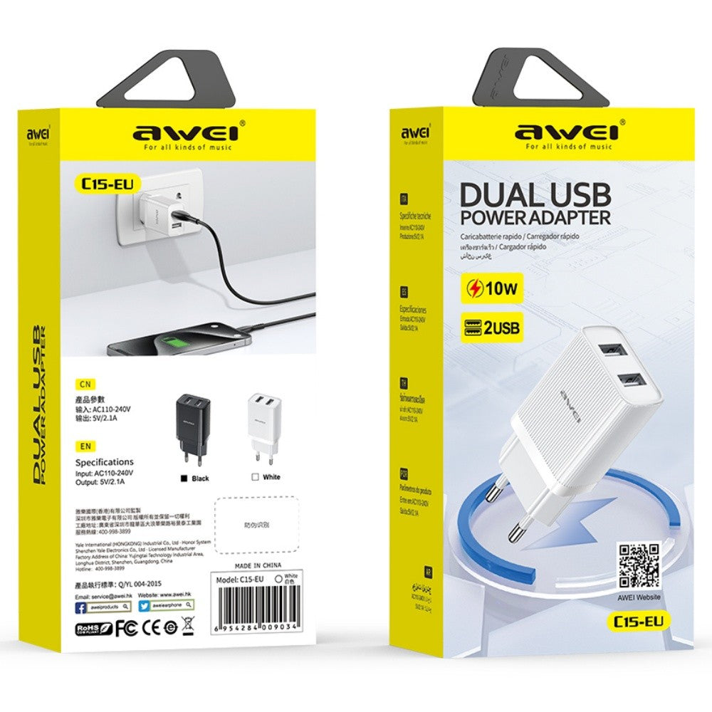 Įkroviklis Awei C15-EU 2xUSB-A 10W baltas