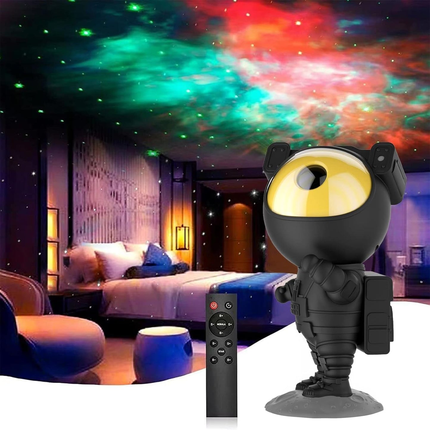 LED 3D galaktikų ir žvaigždžių projektorius Reach Astronaut, juodas