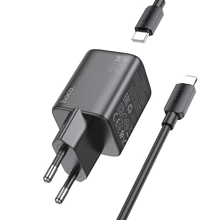 Įkroviklis Hoco N40 USB-C PD20W + USB-C to Lightning 1.0m juodas