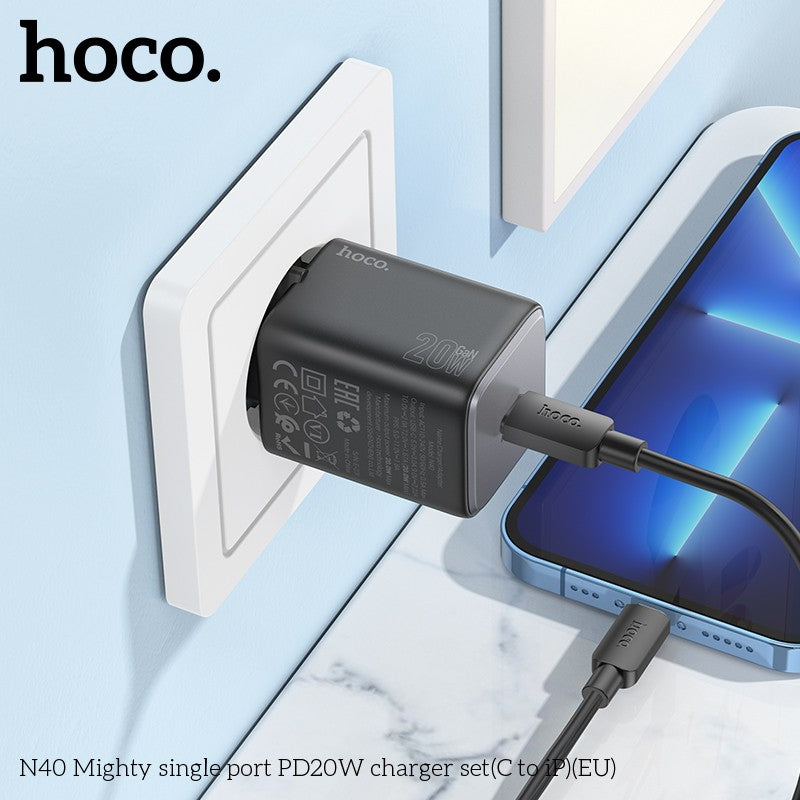 Įkroviklis Hoco N40 USB-C PD20W + USB-C to Lightning 1.0m juodas