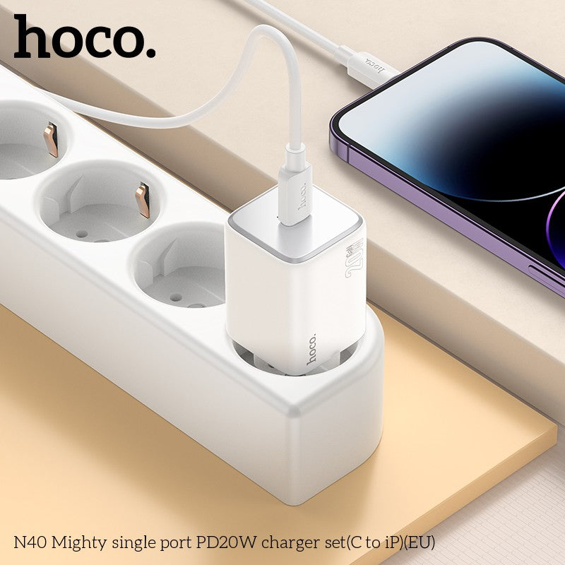 Įkroviklis Hoco N40 USB-C PD20W + USB-C to USB-C 1.0m baltas