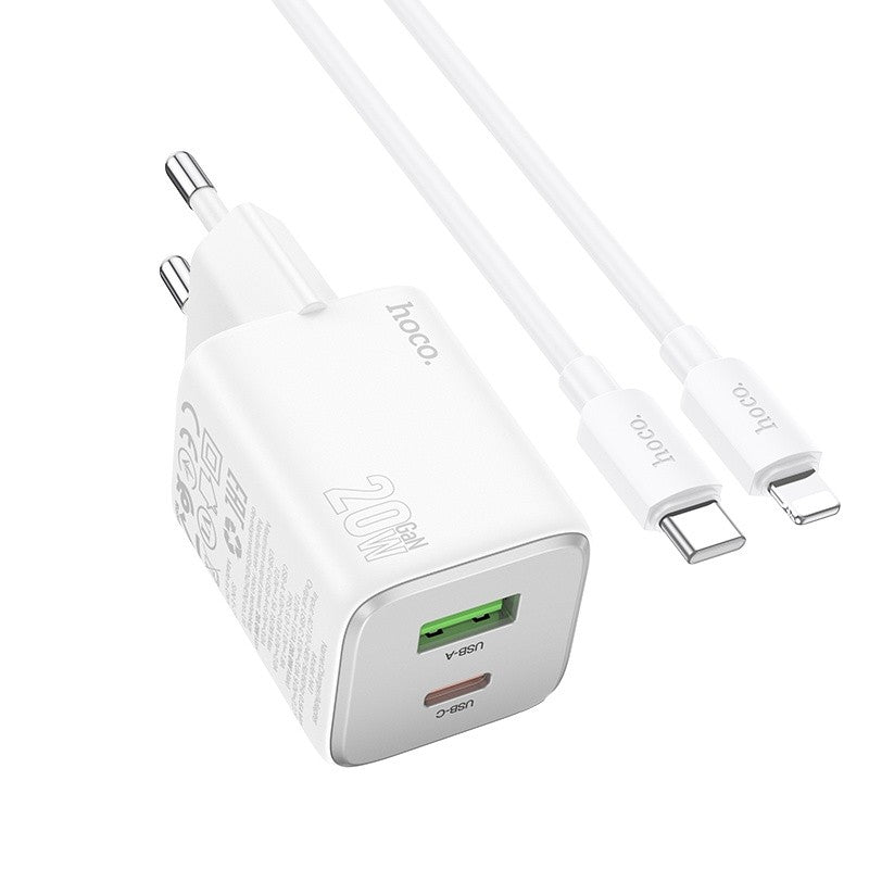 Įkroviklis Hoco N41 USB-A/USB-C PD20W+QC3.0 + USB-C to Lightning cable 1.0m baltas