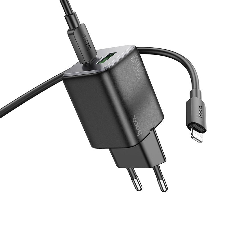 Įkroviklis Hoco N41 USB-A/USB-C PD20W+QC3.0 + USB-C to Lightning cable 1.0m juodas