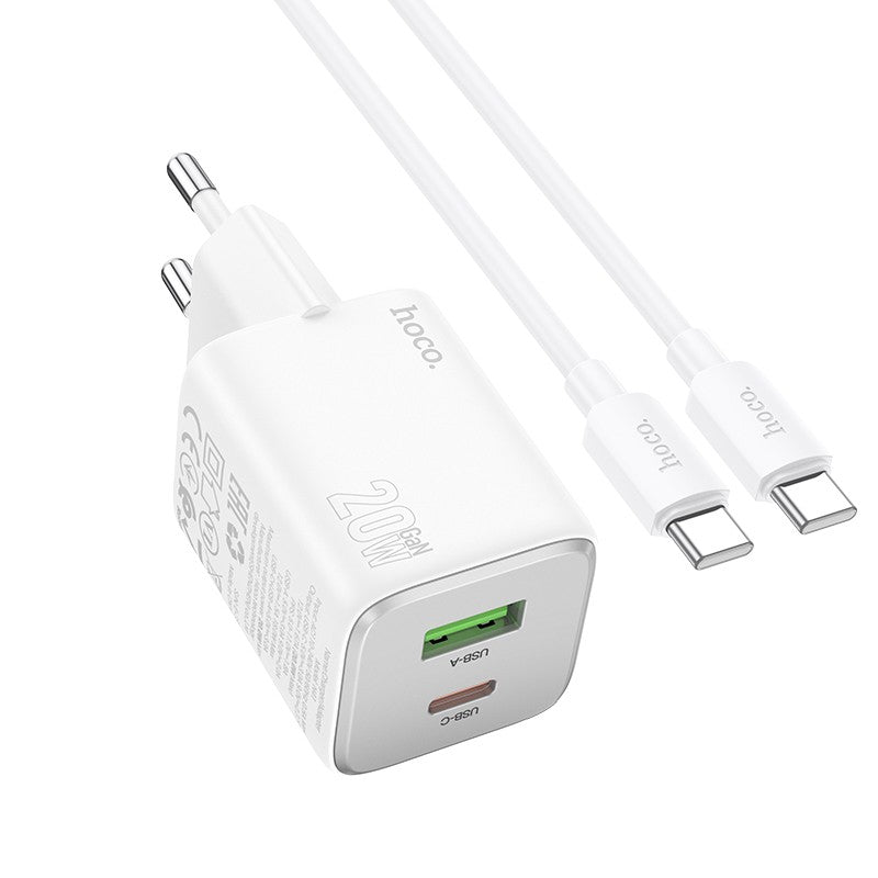 Įkroviklis Hoco N41 USB-A/USB-C PD20W+QC3.0 + USB-C to USB-C cable 1.0m baltas