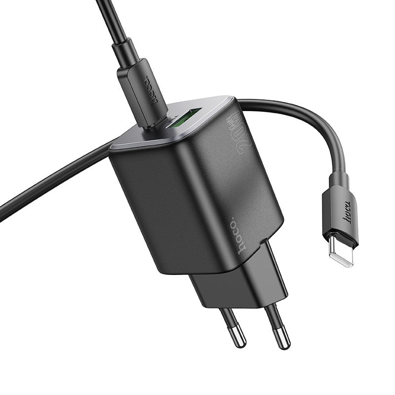 Įkroviklis Hoco N41 USB-A/USB-C PD20W+QC3.0 + USB-C to USB-C cable 1.0m juodas