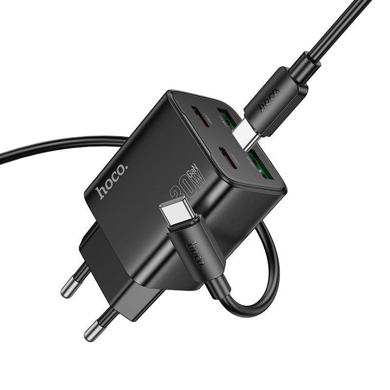 Įkroviklis Hoco N56 2xUSB-C/2xUSB-A PD30W + USB-C to USB-C cable 1.0m juodas