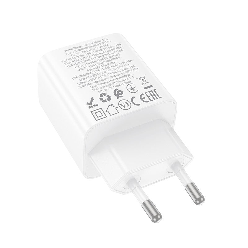 Įkroviklis Hoco N56 2xUSB-C/2xUSB-A PD30W baltas