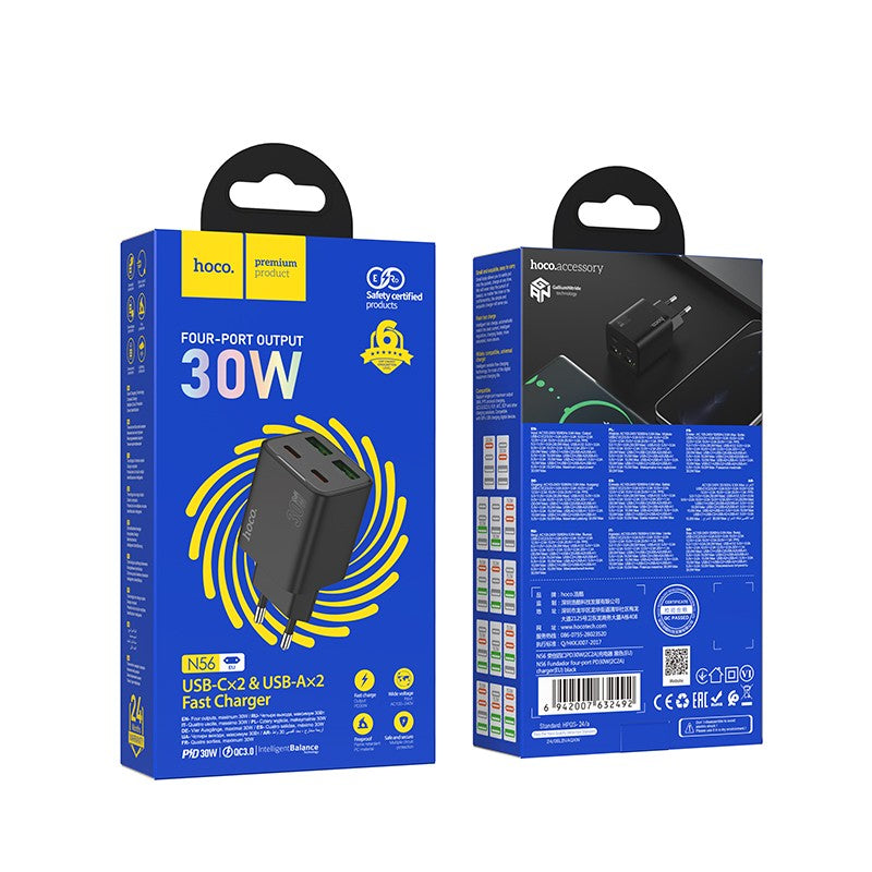 Įkroviklis Hoco N56 2xUSB-C/2xUSB-A PD30W juodas