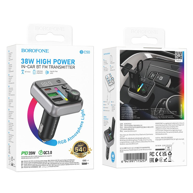 FM bangų moduliatorius Borofone BC50 PD20W+QC3.0