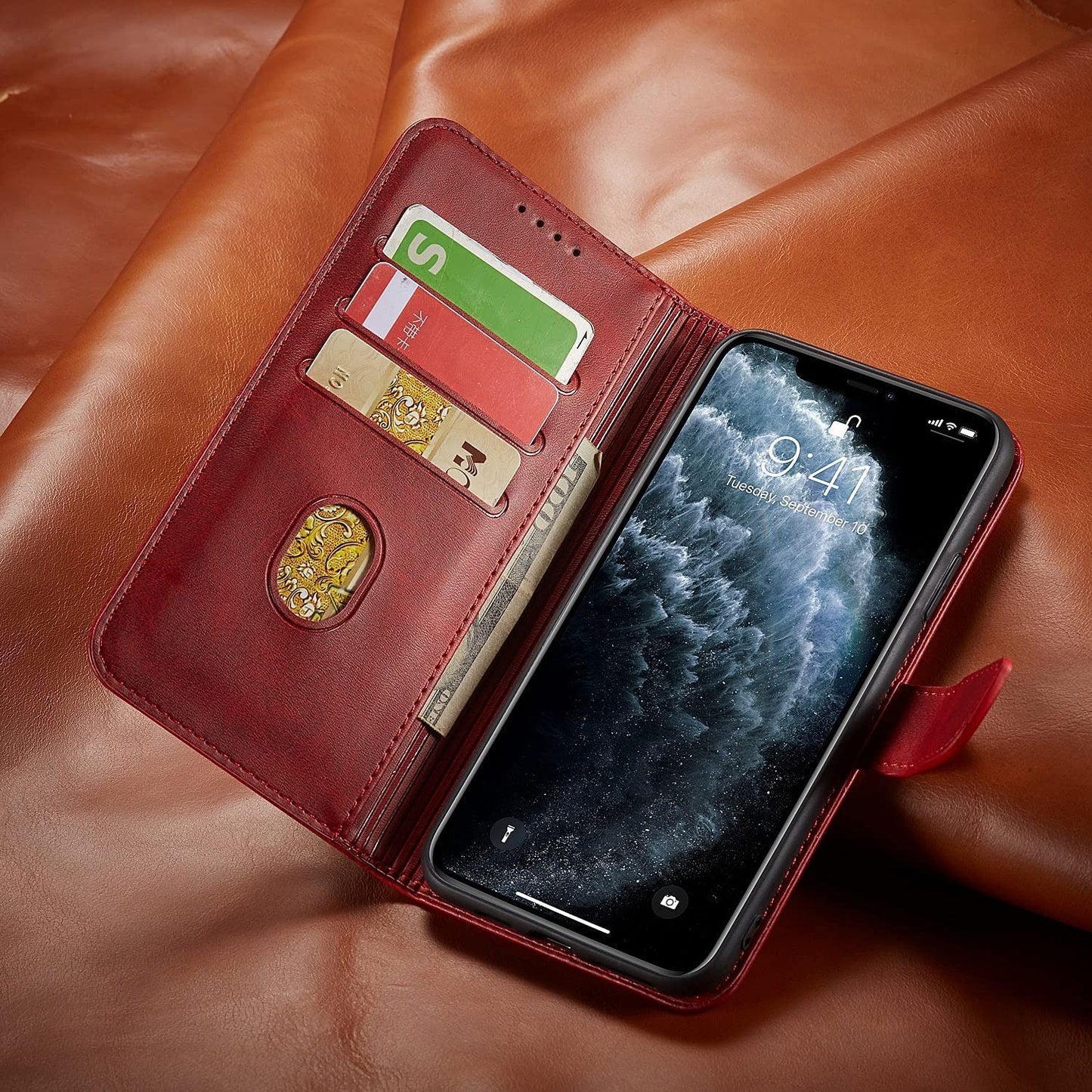 Dėklas Wallet Case Samsung A165 A16 4G/A166 A16 5G raudonas
