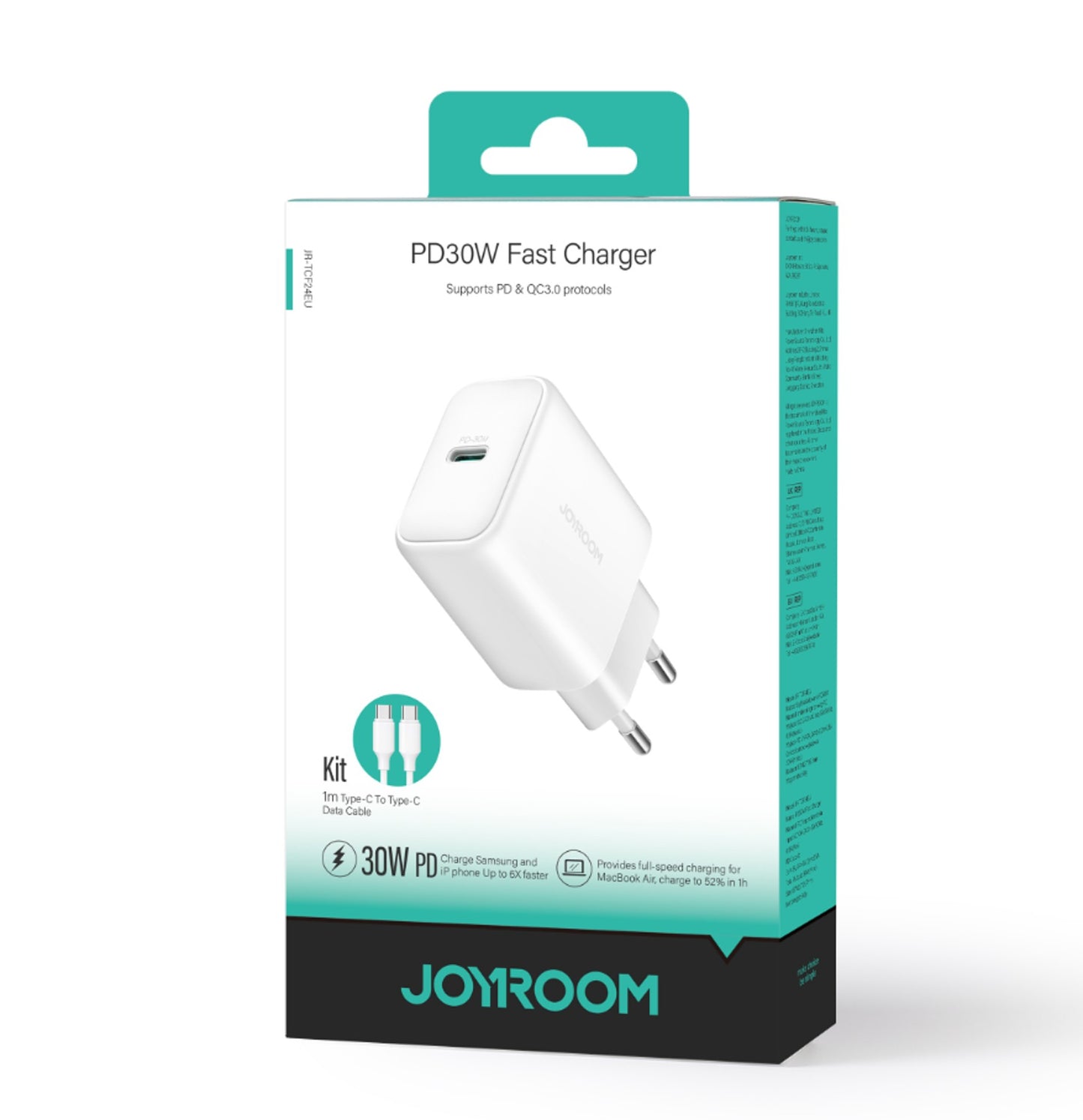 Įkroviklis Joyroom JR-TCF24 USB-C PD30W + USB-C to USB-C cable 1.0m baltas