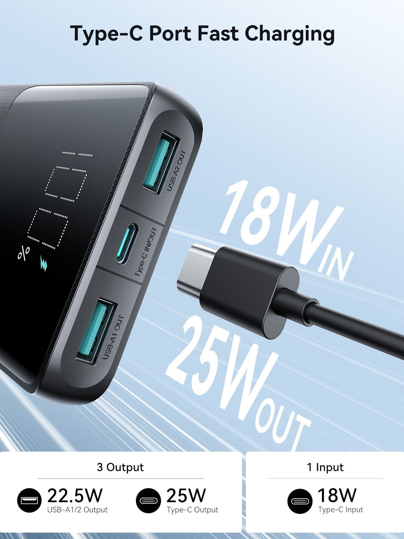 Išorinė baterija Power Bank Joyroom JR-PBF20 22.5W 10000mAh juoda