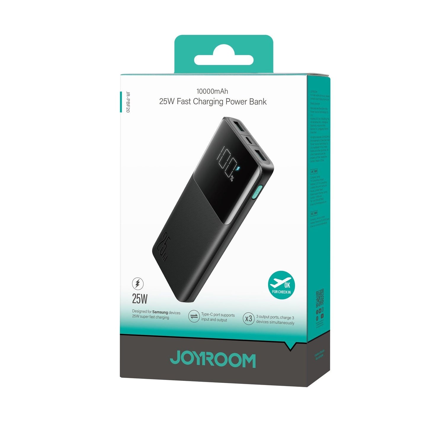 Išorinė baterija Power Bank Joyroom JR-PBF20 22.5W 10000mAh juoda