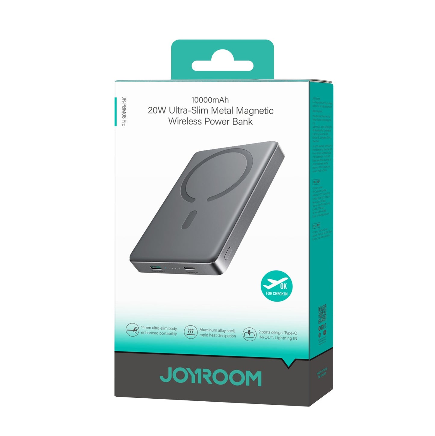 Išorinė baterija Power Bank Joyroom JR-PBM08 Pro 20W Magnetic Wireless 10000mAh Space Grey
