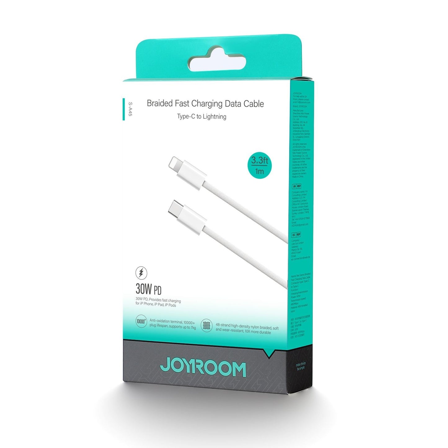 USB kabelis Joyroom S-A45 USB-C to Lightning 30W 1.2m baltas