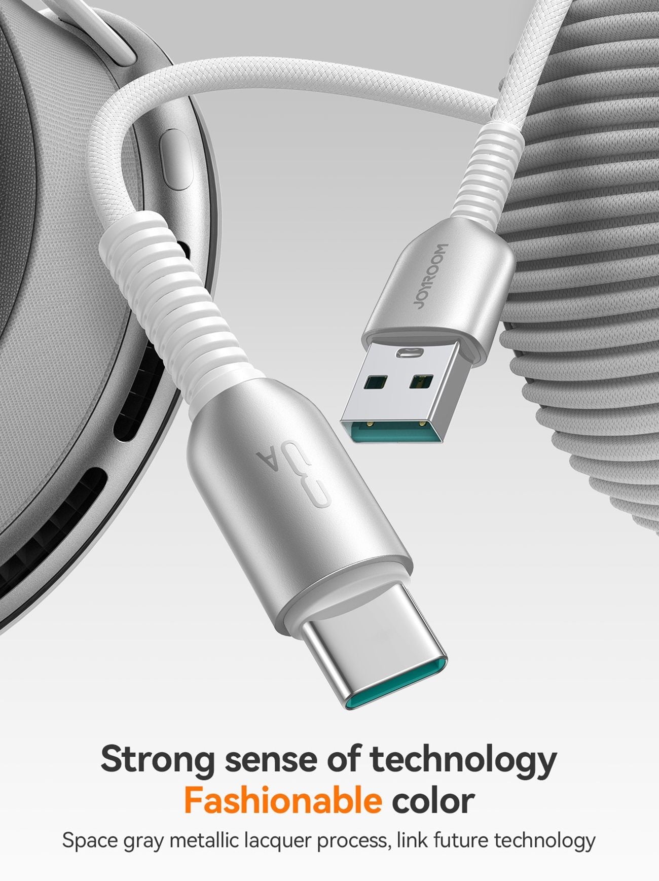 USB kabelis Joyroom S-A51 USB-A to USB-C 3A 1.2m pilkas