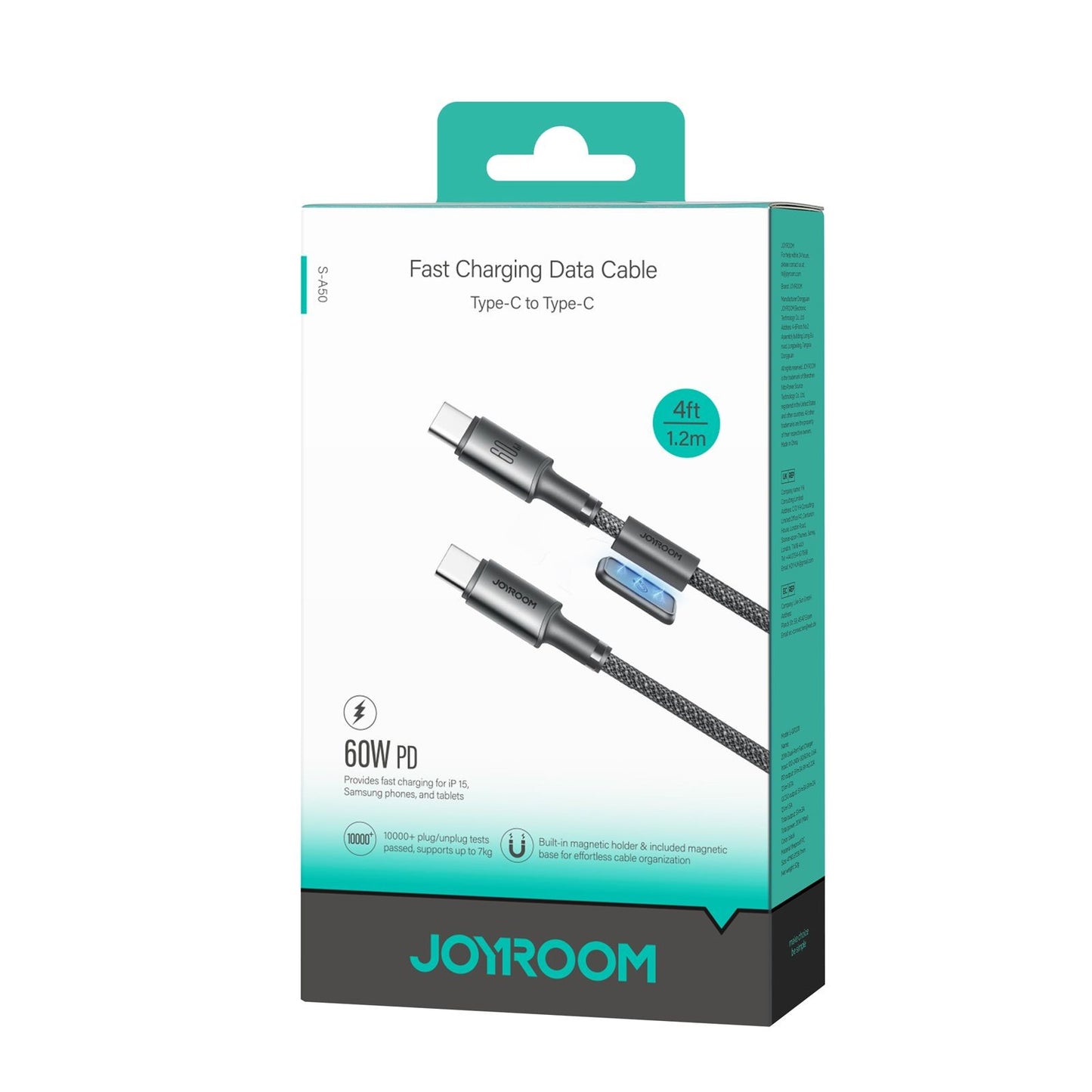 USB kabelis Joyroom SA-50 USB-C to USB-C 60W 1.2m tamsiai pilkas