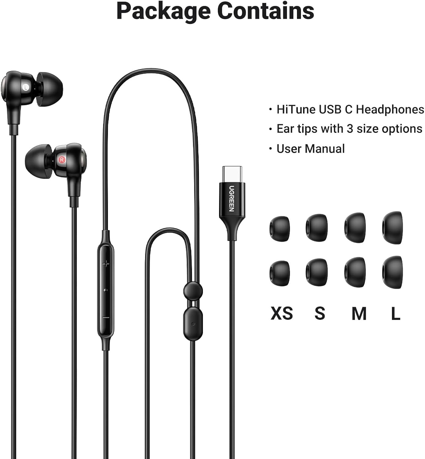Ausinės Ugreen EP103 USB-C (30638) juodos