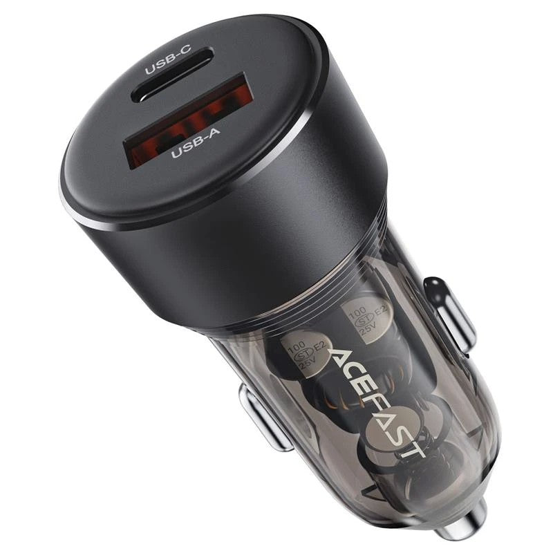 Automobilinis įkroviklis Acefast B12 60W USB-C/USB-A juodas