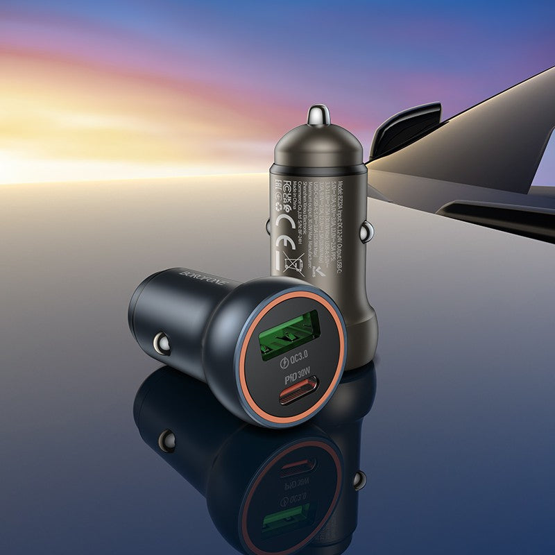 Automobilinis įkroviklis Borofone BZ32A USB-C/USB-A 30W pilkas