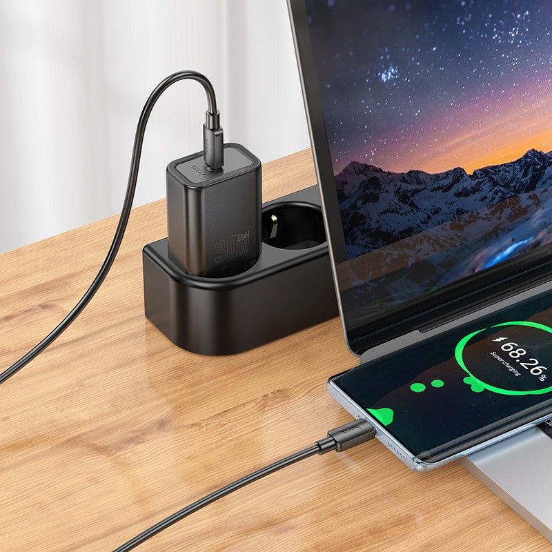 Įkroviklis Hoco N62 30W GaN USB-C + USB-C to USB-C cable 1.0m juodas