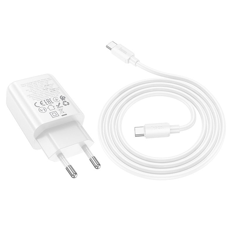 Įkroviklis Hoco N63 30W GaN USB-C/USB-A + USB-C to USB-C cable 1.0m baltas