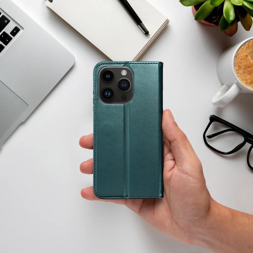 Dėklas Smart Magnetic Xiaomi Redmi 14C/Redmi A4/Poco C75 tamsiai žalias