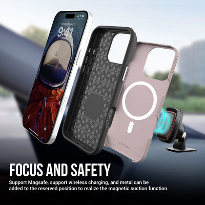 Dėklas Perfectionists Triangle Mag Case Apple iPhone 15 Pro rožinio aukso