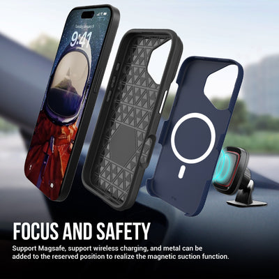 Dėklas Perfectionists Triangle Mag Case Apple iPhone 16 tamsiai mėlynas
