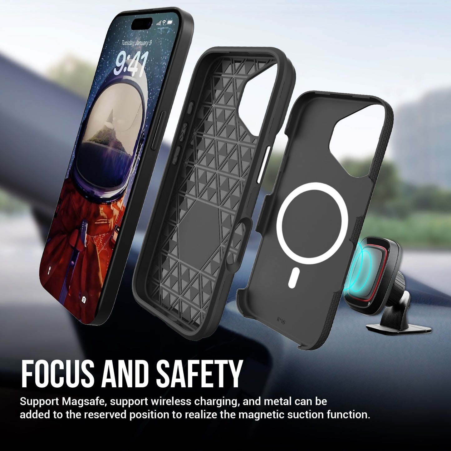 Dėklas Perfectionists Triangle Mag Case Apple iPhone 16 juodas