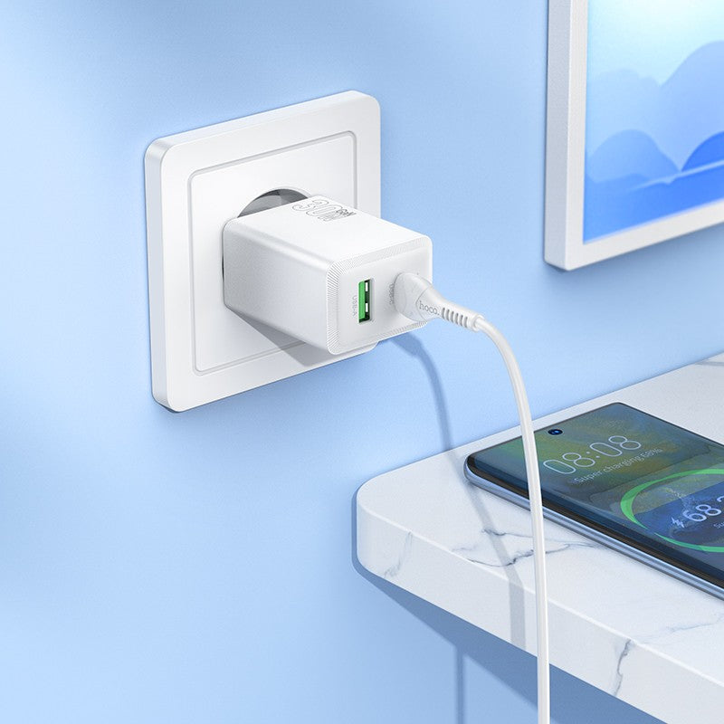Įkroviklis Hoco N71 30W GaN USB-C/USB-A baltas