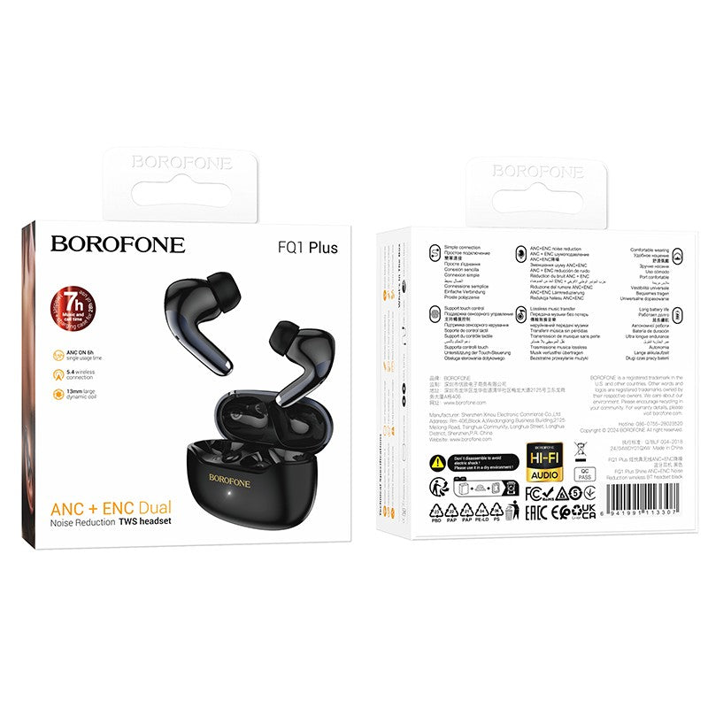 Belaidės ausinės Borofone FQ1 Plus ANC+ENC juodos